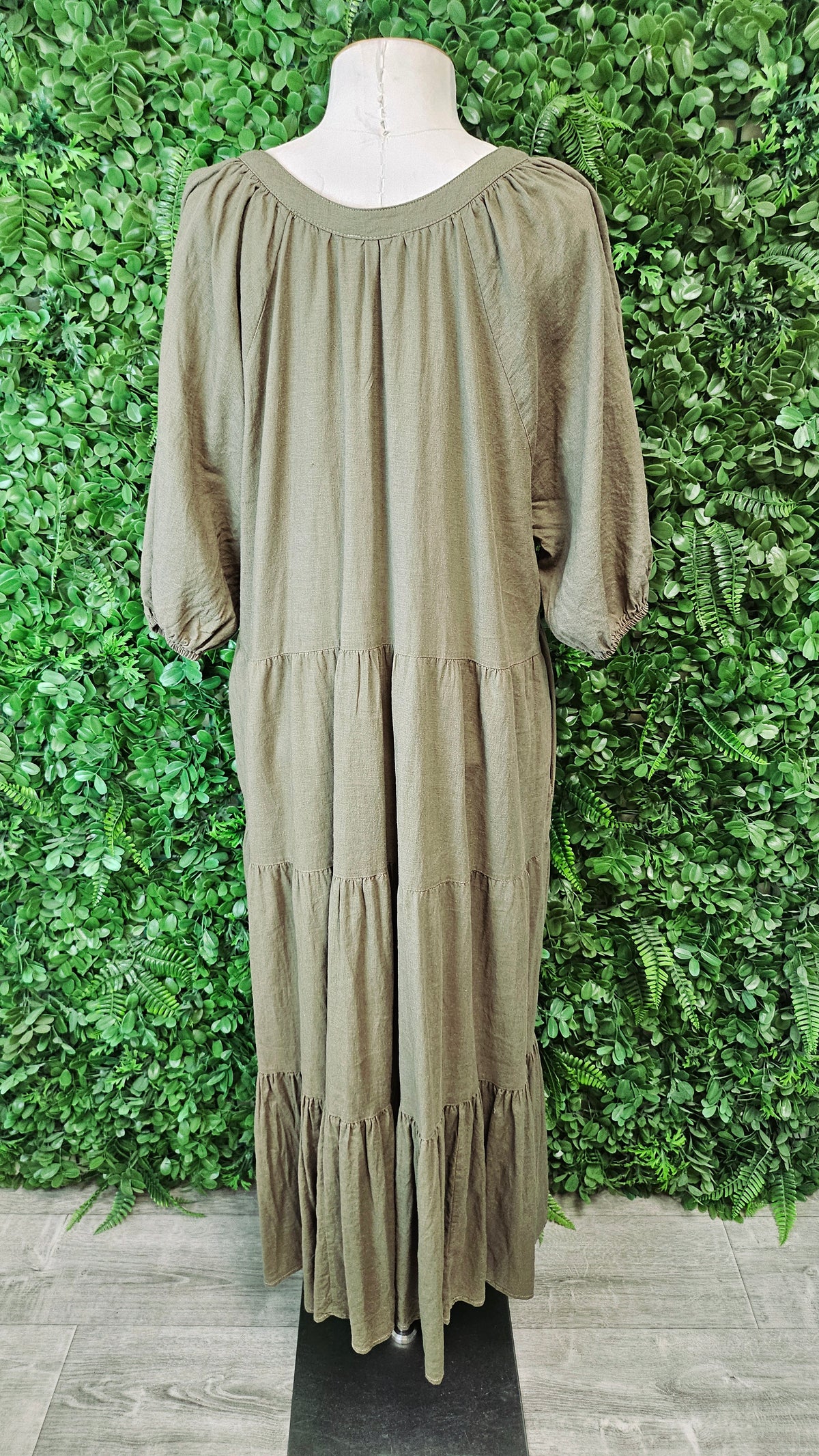 Cali & Co Olive Tiered Linen Dress (16)