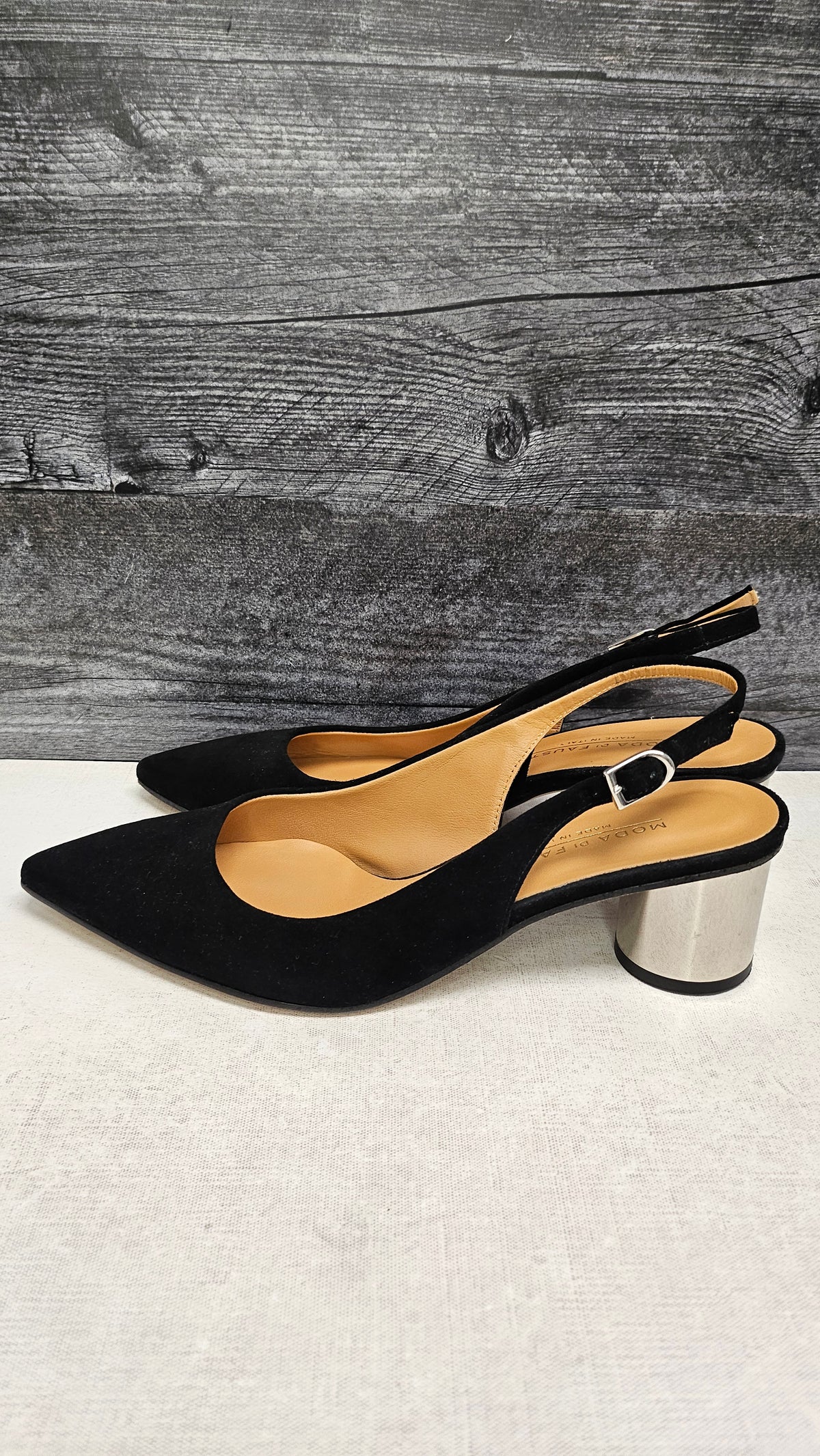 Moda di Fausto Black Suede Slingback (40)