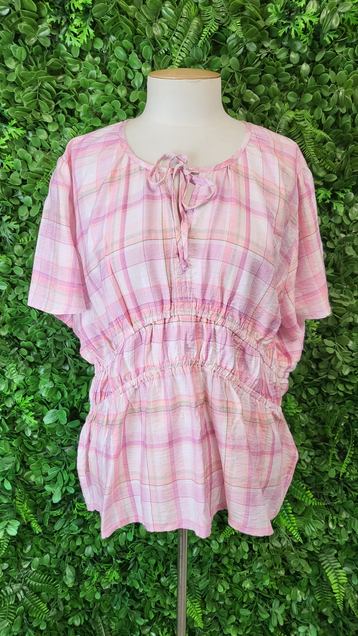 Shine On Label Pink Check Top (16)