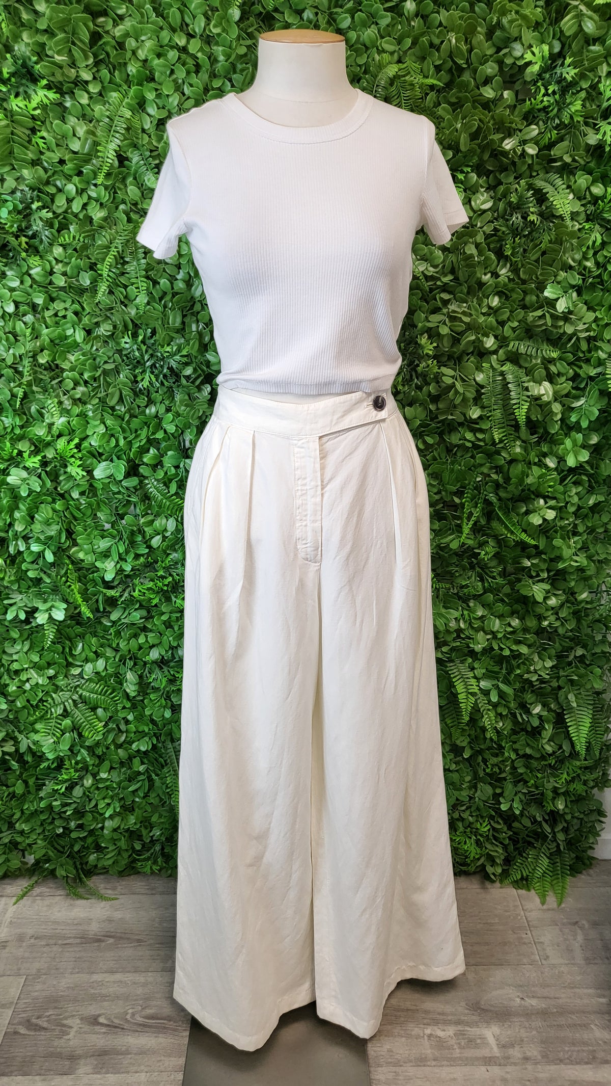 Massimmo Dutti Cream Wide Leg Dress Pant (8)