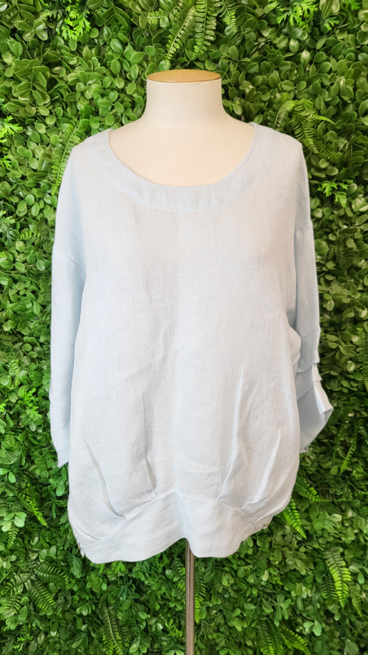 Smile Clothing Blue Linen Top (OSFM)