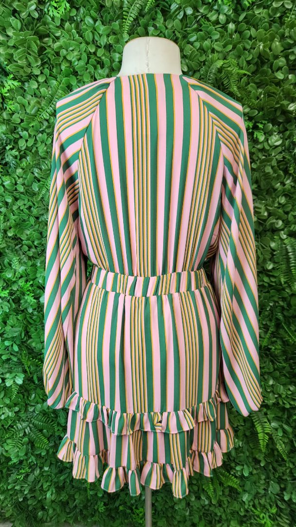 Augustine Pink/Green Ruffle Hem Dress (8)