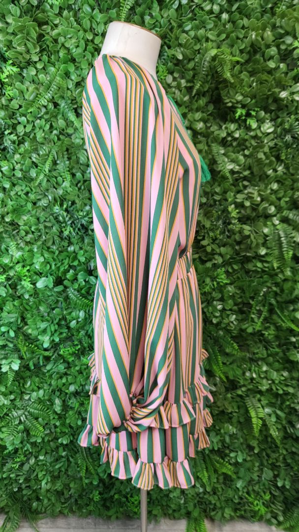 Augustine Pink/Green Ruffle Hem Dress (8)