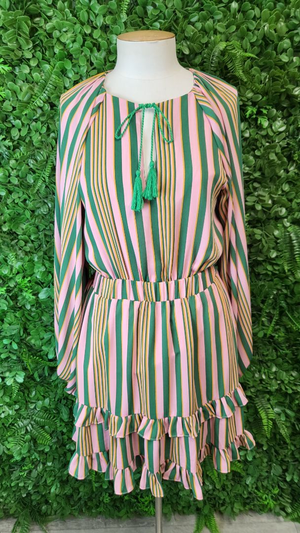 Augustine Pink/Green Ruffle Hem Dress (8)