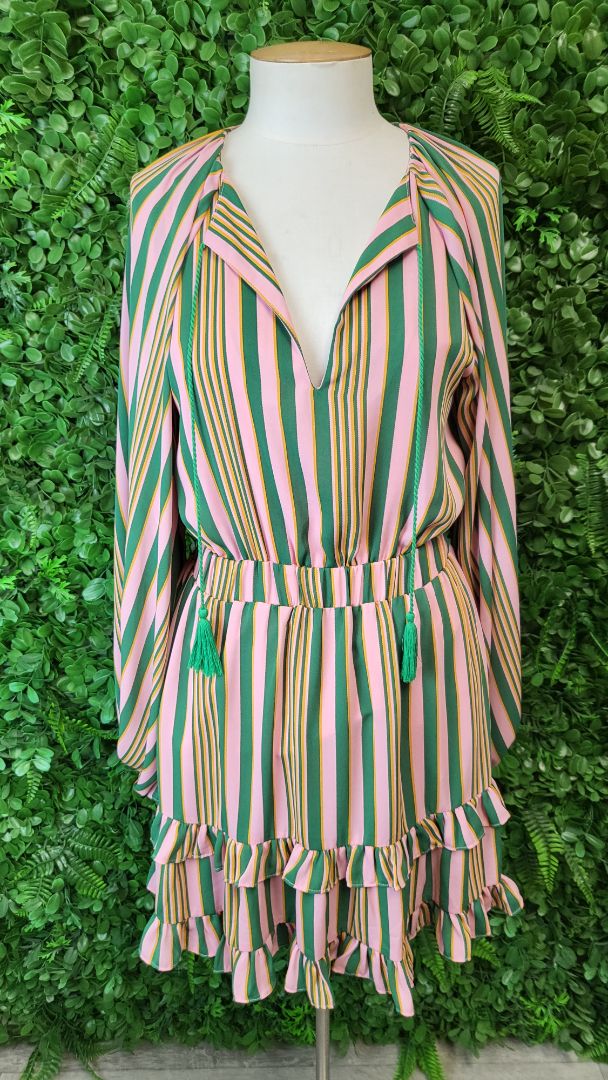 Augustine Pink/Green Ruffle Hem Dress (8)