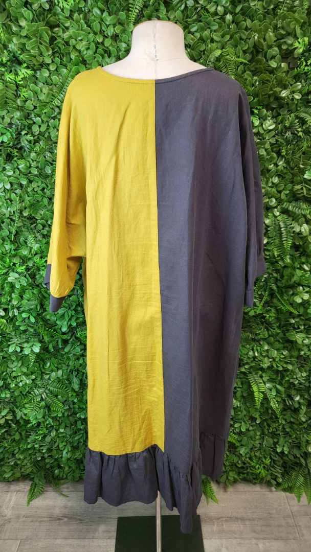 Cashews Mustard/Grey Linen Contrast Dress (20)