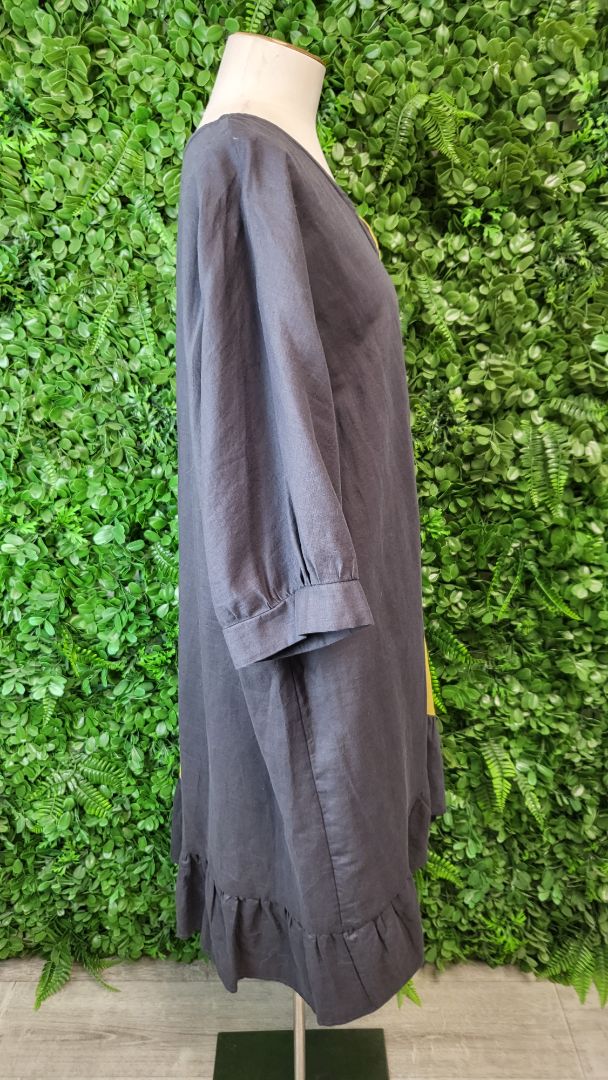 Cashews Mustard/Grey Linen Contrast Dress (20)