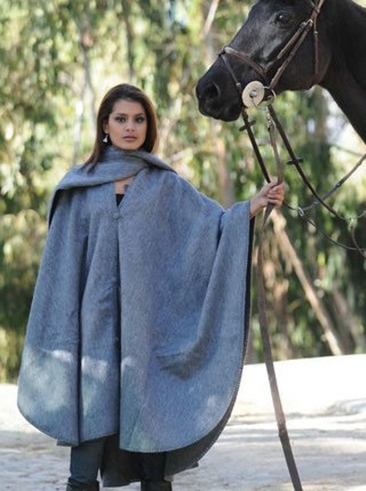 Camargo Grey Alpaca Poncho Cape (OSFM)
